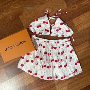 Louis Vuitton White and Red Cherry Bikini Set